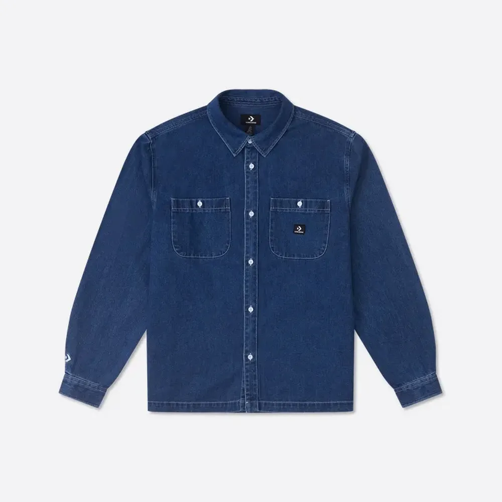 【CONVERSE】DENIM WORDMARK UTILITY SHIRT 短袖襯衫 牛仔襯衫 男 藍色_10027158-A01 歷史價格詳細信息