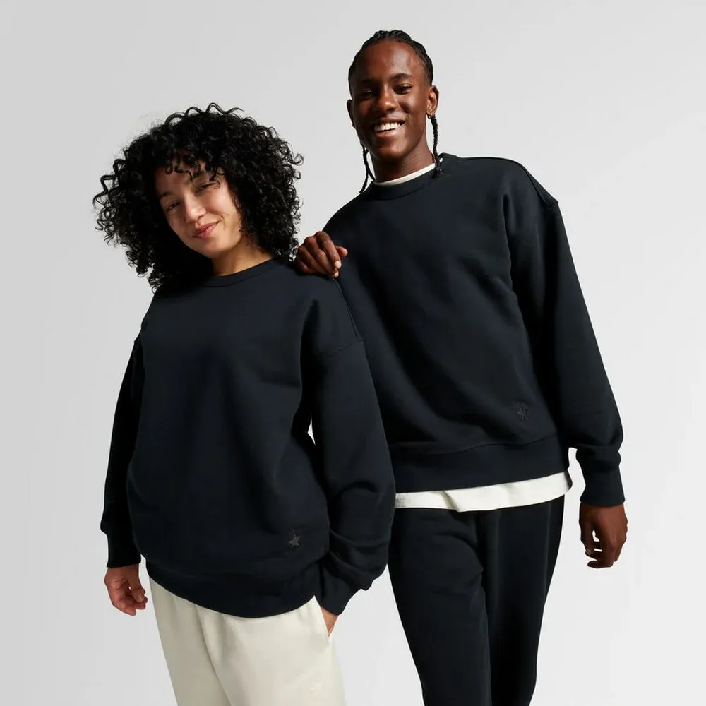 CONVERSE 男女款長袖上衣 胸前LOGO 黑色 中性  寬版  大學T -10024915-A01 歷史價格詳細信息