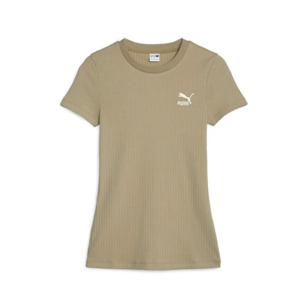 【PUMA】流行系列Classics羅紋合身短袖T恤 短袖上衣 女 奶茶色-62138284 歷史價格詳細信息