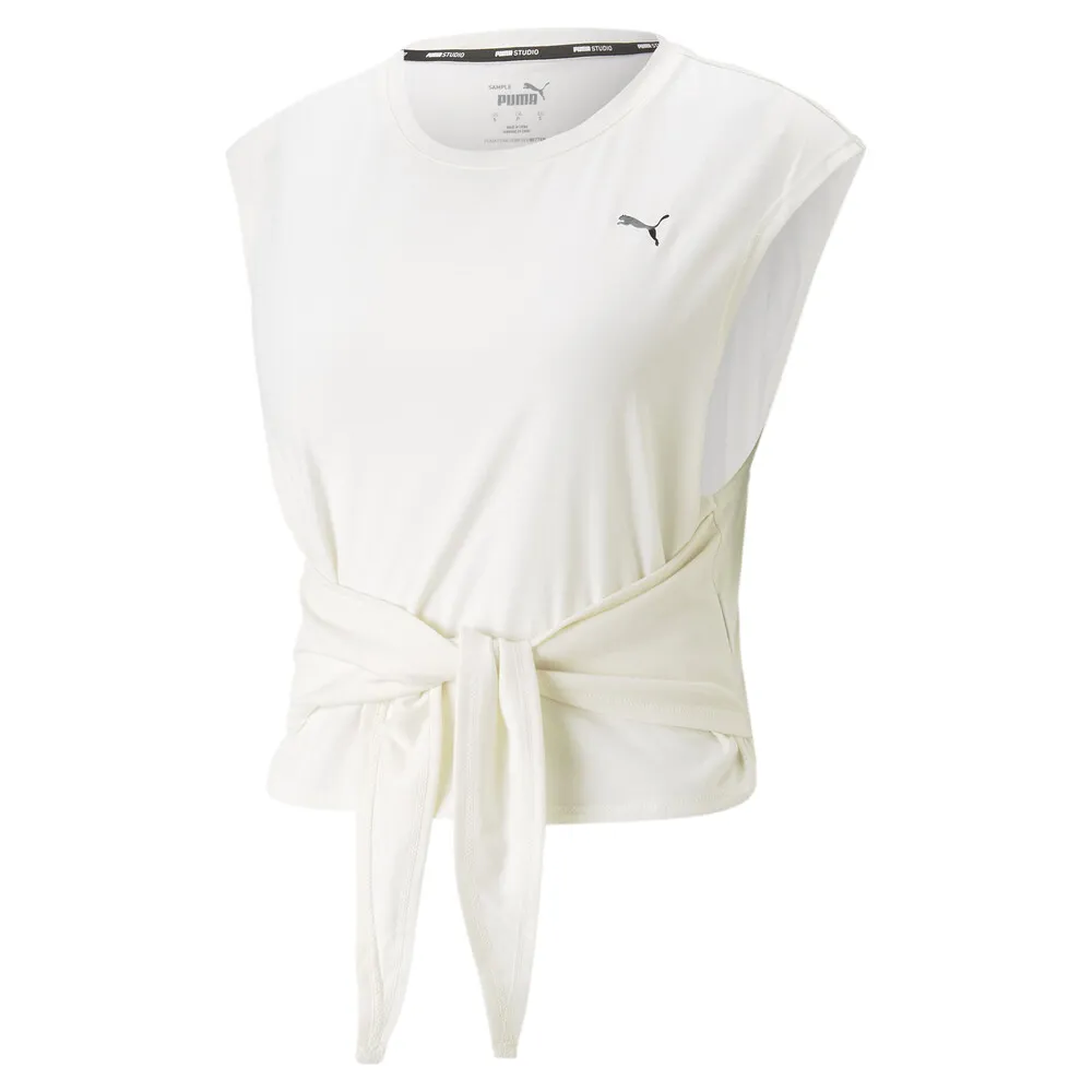 【PUMA】瑜珈系列Skimmer綁帶削肩短袖T恤 短袖上衣 女 米白色-52317666 歷史價格詳細信息