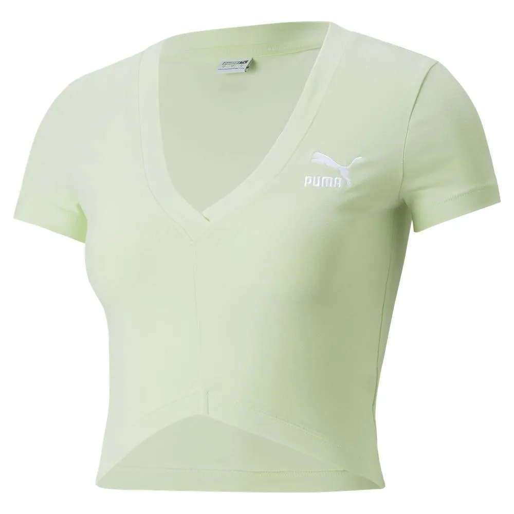 PUMA 流行系列Classics 合身 短版 短袖 T恤 休閒上衣 運動上衣 女 黑色 53715401 歷史價格詳細信息