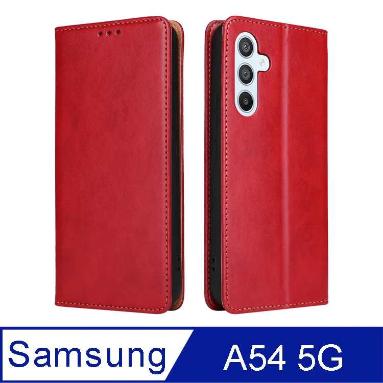 Fierre Shann 真皮紋 Samsung A54 5G (6.4吋) 錢包支架款 磁吸側掀 手工PU皮套保護殼 歷史價格詳細信息