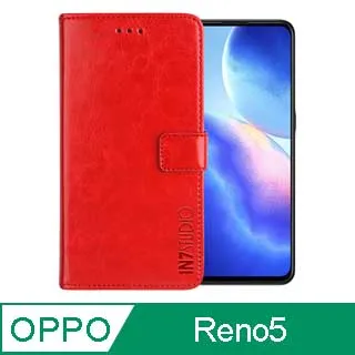 IN7 瘋馬紋 OPPO Reno6 5G (6.43吋) 錢包式 磁扣側掀PU皮套 吊飾孔 手機皮套保護殼-紅色 歷史價格詳細信息