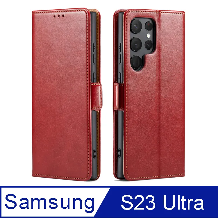 Fierre Shann 真皮紋Samsung Galaxy S23 Ultra (6.8吋) 磁吸側掀 手工PU皮套 歷史價格詳細信息