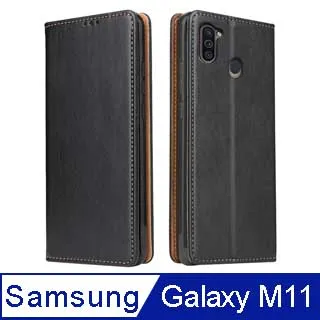 Fierre Shann 真皮紋 Samsung M11 (6.4吋) 錢包支架款 磁吸側掀 手工PU皮套保護殼-藍色 歷史價格詳細信息