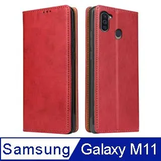 Fierre Shann 真皮紋 Samsung M11 (6.4吋) 錢包支架款 磁吸側掀 手工PU皮套保護殼-藍色 歷史價格詳細信息