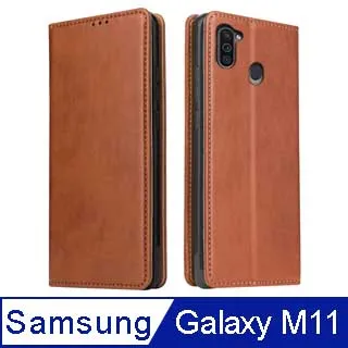 Fierre Shann 真皮紋 Samsung M11 (6.4吋) 錢包支架款 磁吸側掀 手工PU皮套保護殼-藍色 歷史價格詳細信息