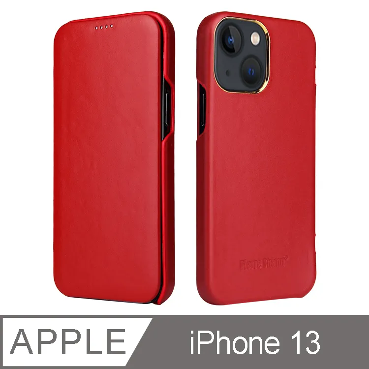 Fierre Shann 真皮紋 iPhone 13 (6.1吋) 錢包支架款 磁吸側掀手工PU皮套保護殼-紅色 歷史價格詳細信息