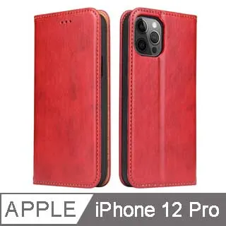 Fierre Shann 真皮紋 iPhone 12 Pro Max (6.7吋) 錢包支架款 磁吸側掀手工PU皮套保護殼-紅色 歷史價格詳細信息