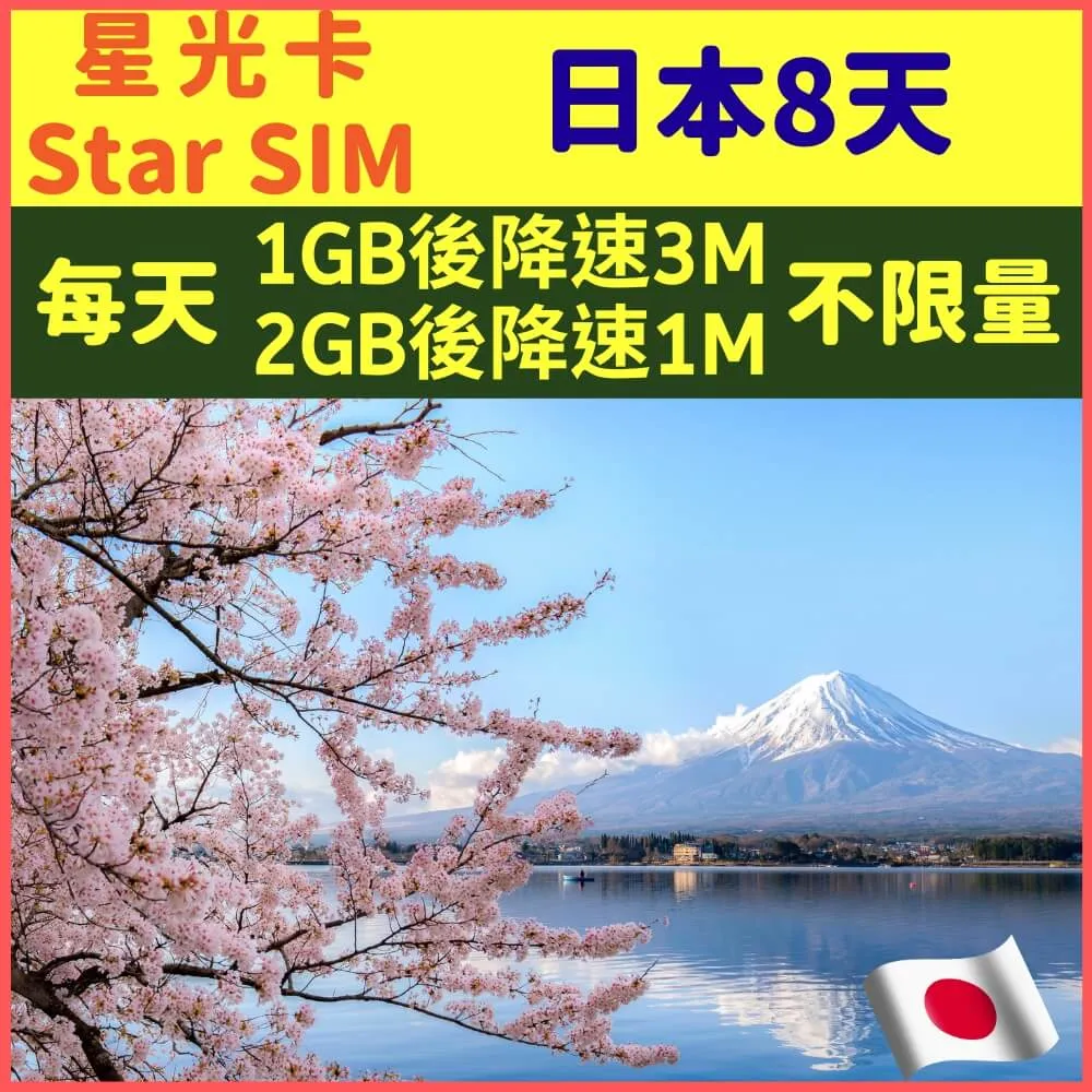 【星光卡-日本上網卡天8每天1GB後降速128K不限量】 歷史價格詳細信息