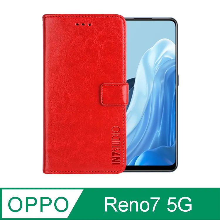 IN7 瘋馬紋 OPPO Reno6 5G (6.43吋) 錢包式 磁扣側掀PU皮套 吊飾孔 手機皮套保護殼-紅色 歷史價格詳細信息