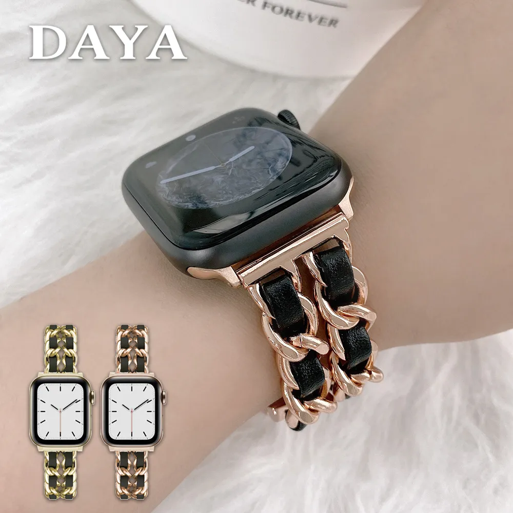 【DAYA】Apple Watch 3/4/5/6/SE 38/40mm 名媛氣質款金屬皮革錶帶-知性黑 歷史價格詳細信息