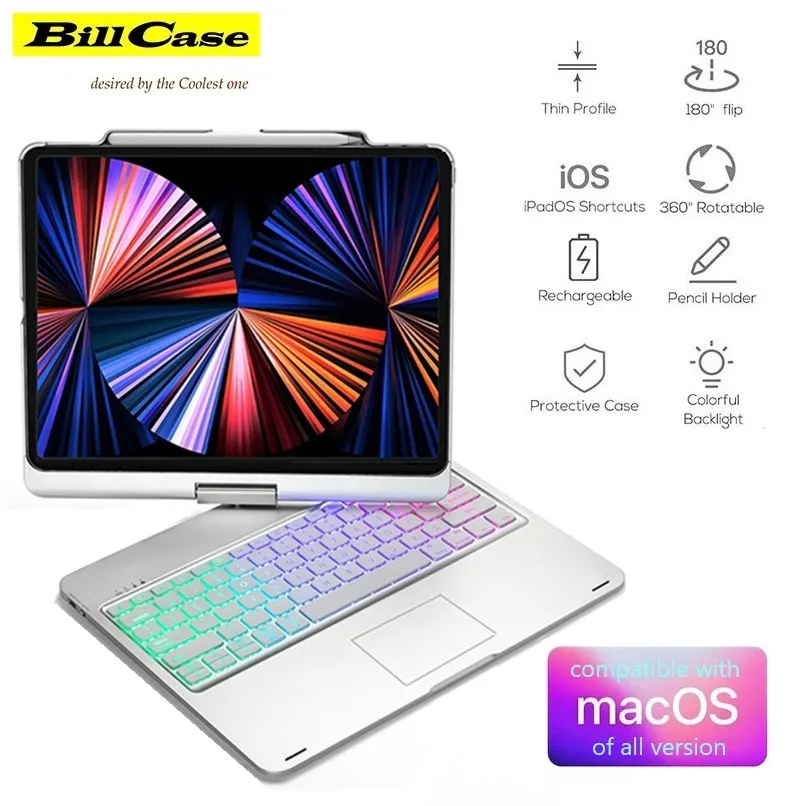 Bill Case iPad Pro 12.9吋 平板相容 多功藍牙鍵盤保護殼-酷黑 歷史價格詳細信息