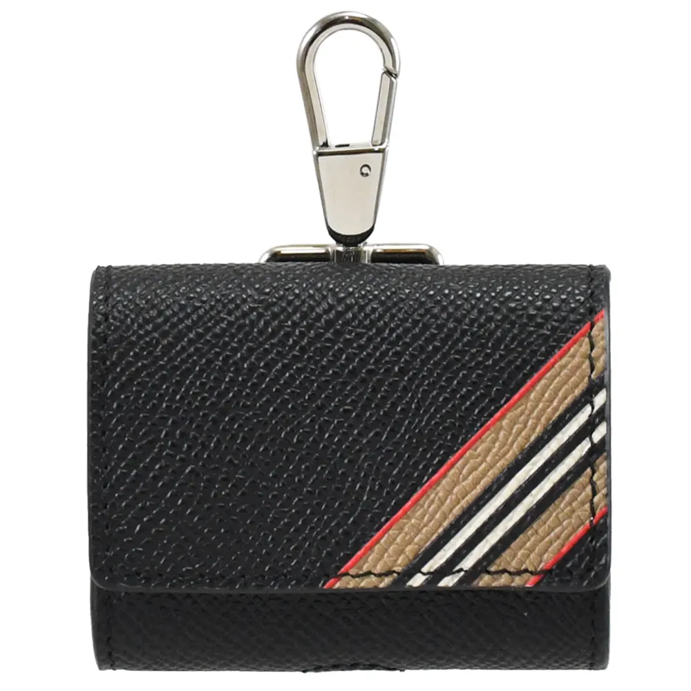 BURBERRY 經典條紋塗層帆布及牛皮三折短夾(黑色/經典米色) 80730821 歷史價格詳細信息