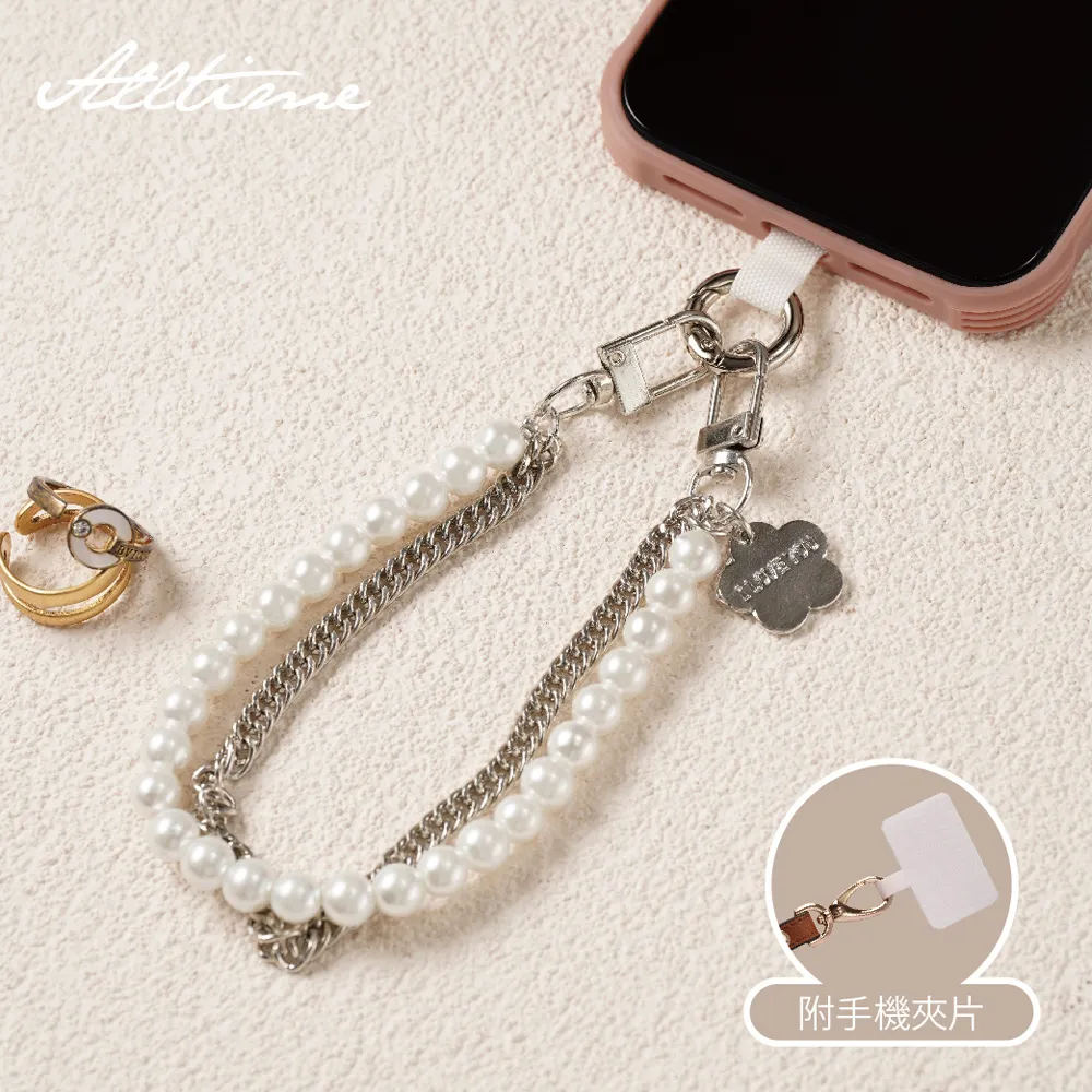 【完全計時】配件館｜小花吊牌珍珠手機短繩腕帶  附夾片 歷史價格詳細信息