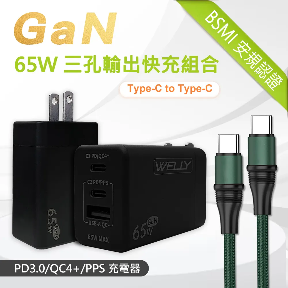 WELLY 65W氮化鎵GaN快充 PD+QC+PPS全兼容 USB-C/A三孔輸出 極速充電器(白色) 歷史價格詳細信息