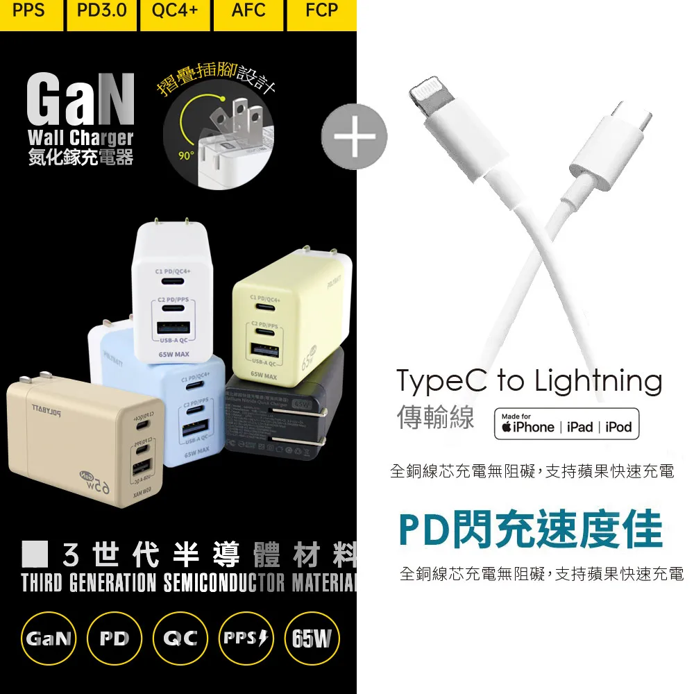 POLYBATT 氮化鎵 65W3孔輸出白+MyStyle 二出三 6用型快充線-白 歷史價格詳細信息