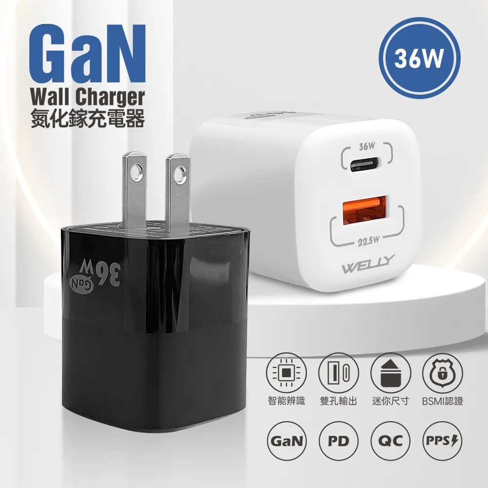 WELLY 36W氮化鎵GaN 雙孔充電器+3A抗彎折 USB to Type-C 鋁合金傳輸充電線 歷史價格詳細信息