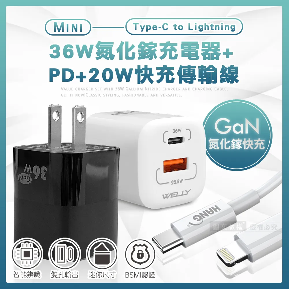 WELLY 36W氮化鎵GaN 雙孔充電器+3A抗彎折 USB to Type-C 鋁合金傳輸充電線 歷史價格詳細信息