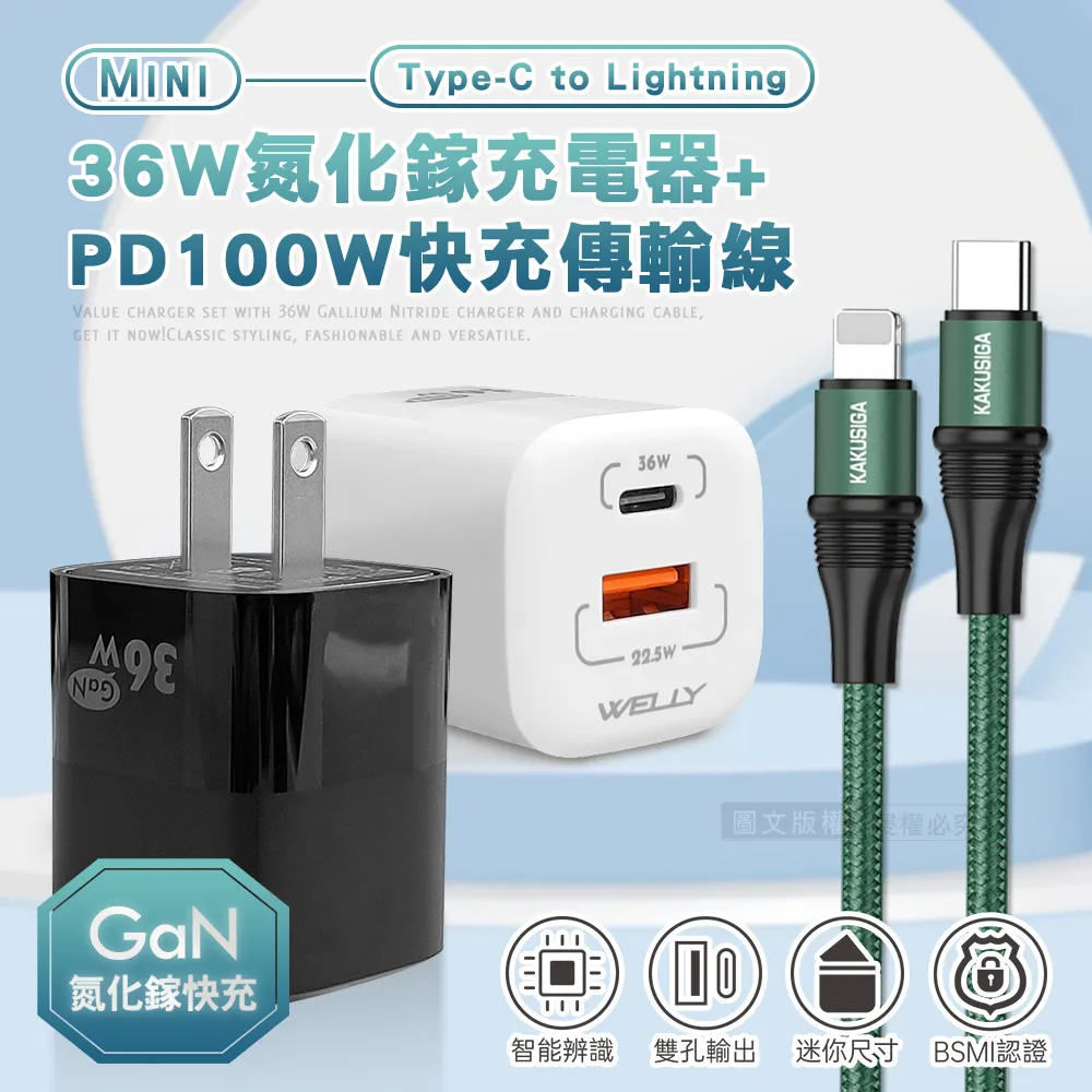 WELLY 36W氮化鎵GaN 雙孔充電器+3A抗彎折 USB to Type-C 鋁合金傳輸充電線 歷史價格詳細信息