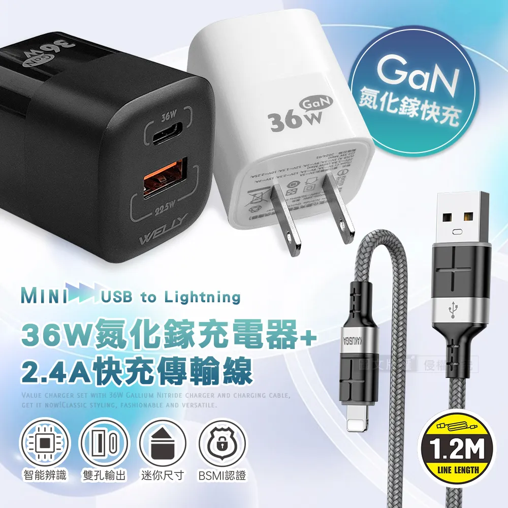 WELLY 36W氮化鎵GaN 雙孔充電器+3A抗彎折 USB to Type-C 鋁合金傳輸充電線 歷史價格詳細信息