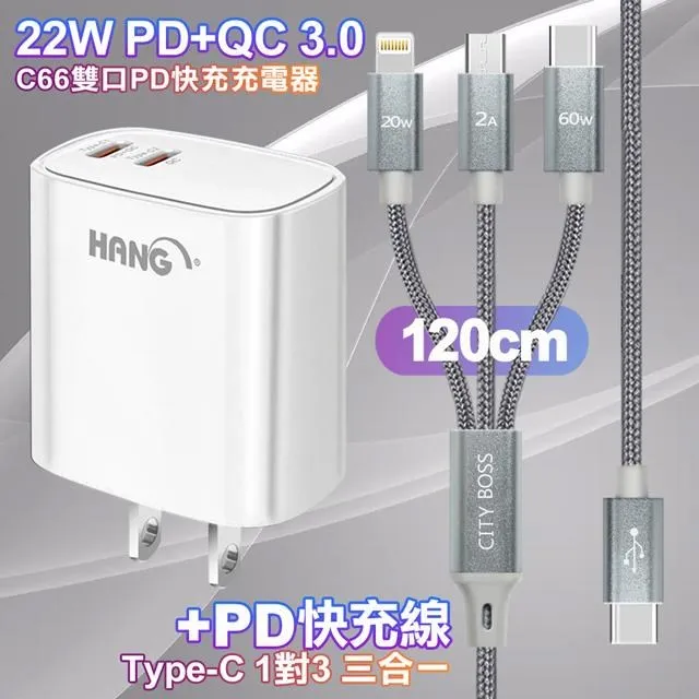 HANG C66 PD+QC快充 雙Type C 充電頭-黑色+勇固 Type-C to Type-C  耐彎折快充線1.5米 歷史價格詳細信息