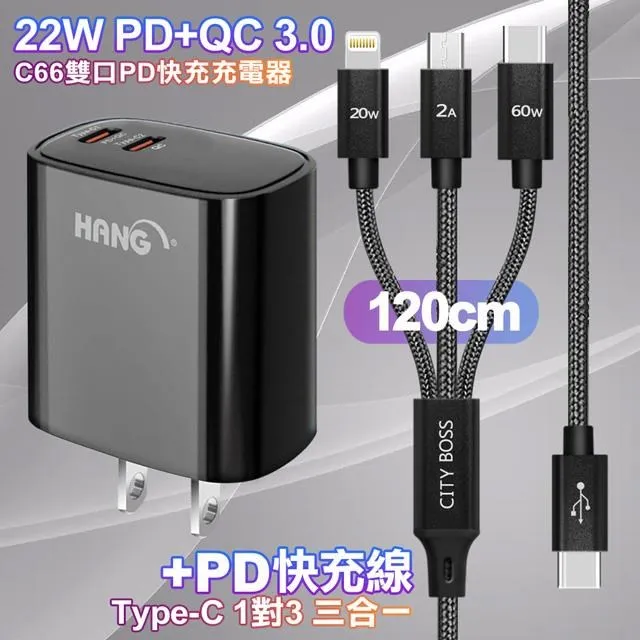 HANG C66 PD+QC快充 雙Type C 充電頭-黑色+勇固 Type-C to Type-C  耐彎折快充線1.5米 歷史價格詳細信息