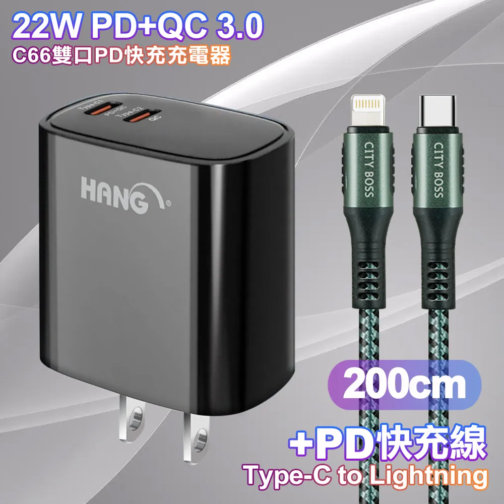 HANG C66 PD+QC快充 雙Type C 充電頭-黑色+勇固 Type-C to Type-C  耐彎折快充線1.5米 歷史價格詳細信息