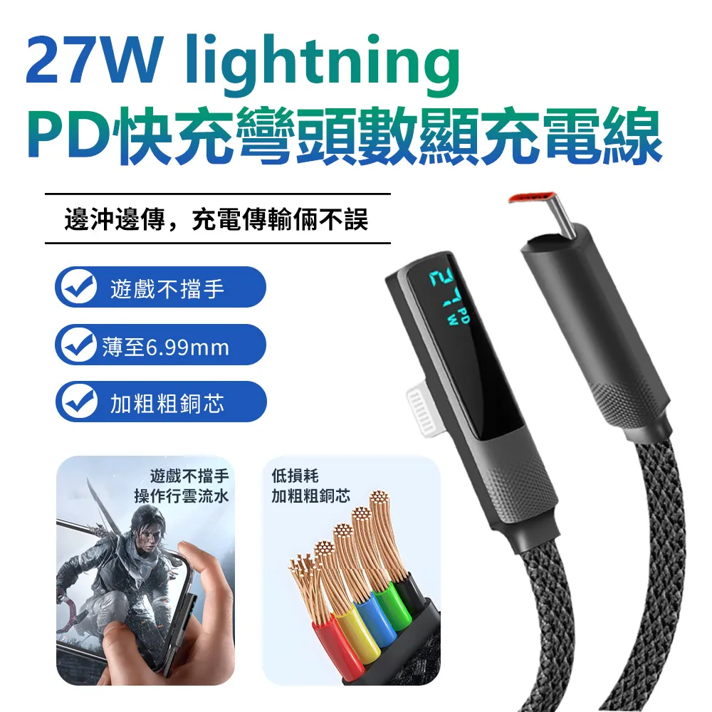 27W Lightning 發光充電線 PD快充線 傳輸線 TypeC iPhone 14/13/12/11 PRO MAX iPad mini 充電線 歷史價格詳細信息