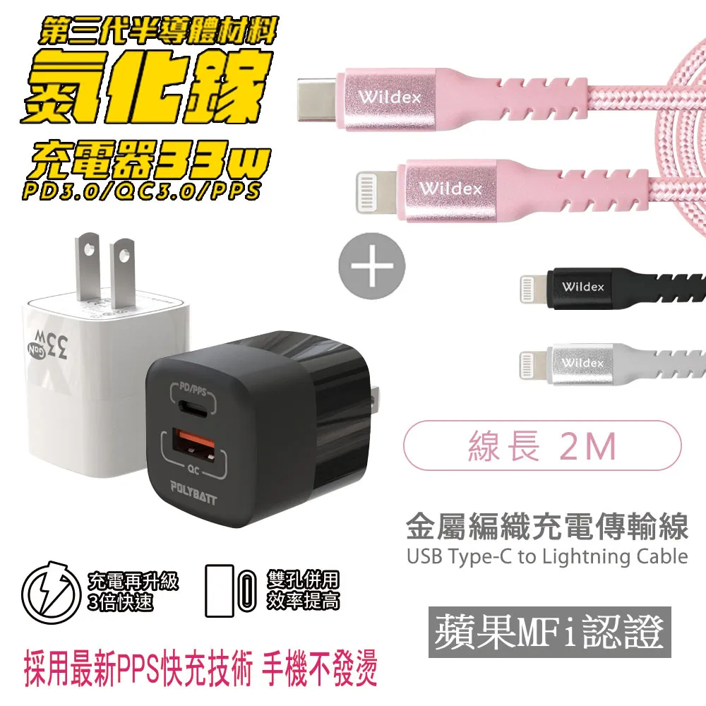 Polybatt 氮化鎵33W 雙孔快速充電器+金屬編織PD快充線/充電傳輸線(2M) 歷史價格詳細信息