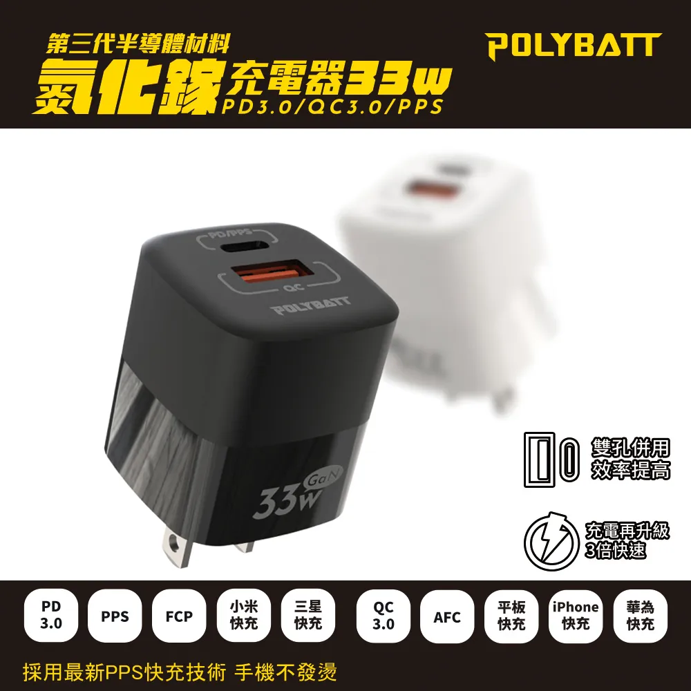 Polybatt GaN氮化鎵33W 雙孔PD+QC 手機平板筆電快速充電器 歷史價格詳細信息