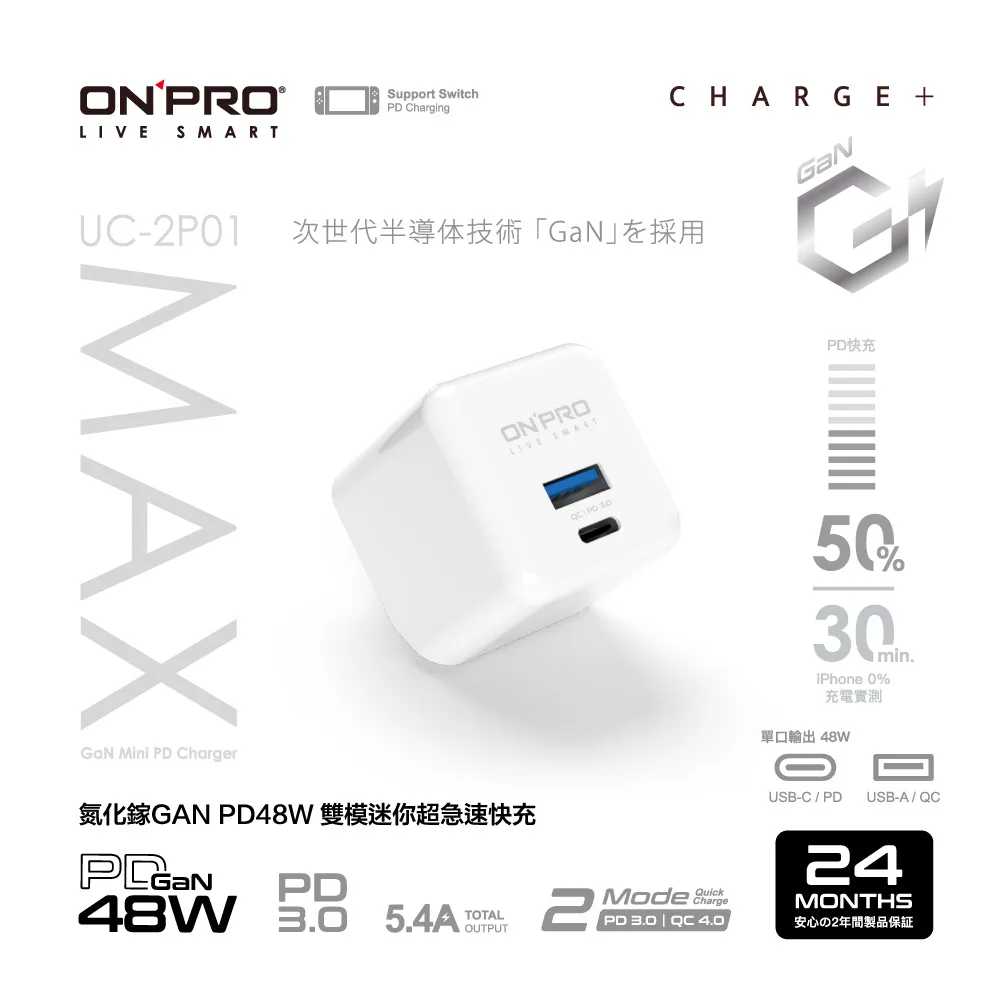 ONPRO UC-2P01 GAN 48W 第四代氮化鎵超急速充電器【Max版-天峰藍】 歷史價格詳細信息