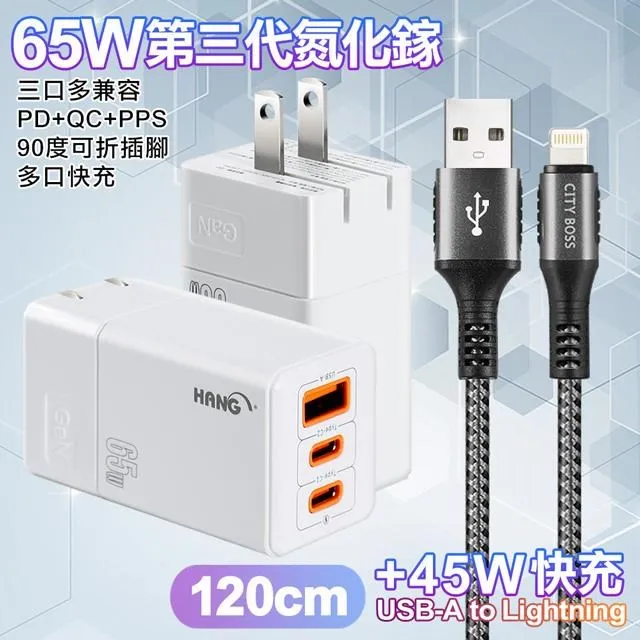 HANG 三代氮化鎵65W 白色+勇固線耐彎折編織線USB-Type-C-150cm 歷史價格詳細信息
