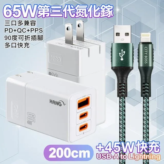 HANG 三代氮化鎵65W 白色+勇固線耐彎折編織線USB-Type-C-150cm 歷史價格詳細信息