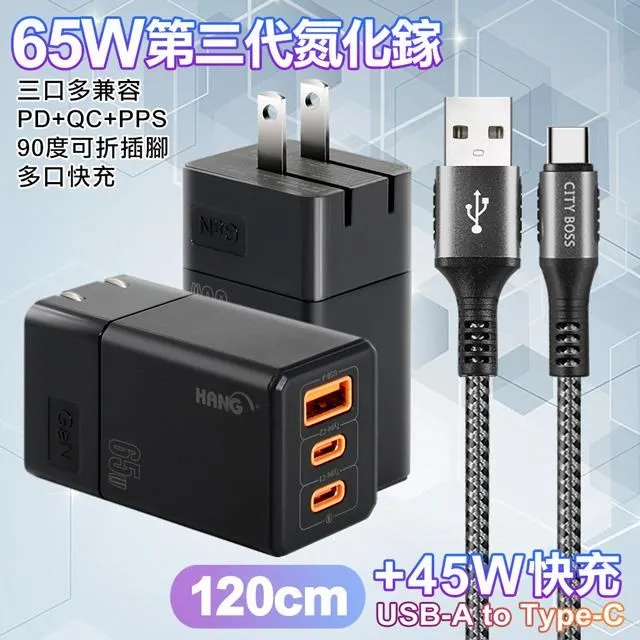 HANG 三代氮化鎵65W 黑色+勇固線耐彎折編織線USB-iphone/ipad-200cm 歷史價格詳細信息