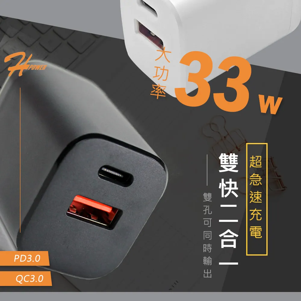 HPower 33W氮化鎵GaN USB充電頭+Type-C充電線 急速傳輸充電組合包 歷史價格詳細信息