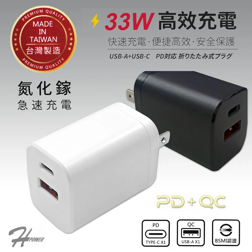 HPower 33W氮化鎵GaN USB充電頭+Type-C充電線 急速傳輸充電組合包 歷史價格詳細信息