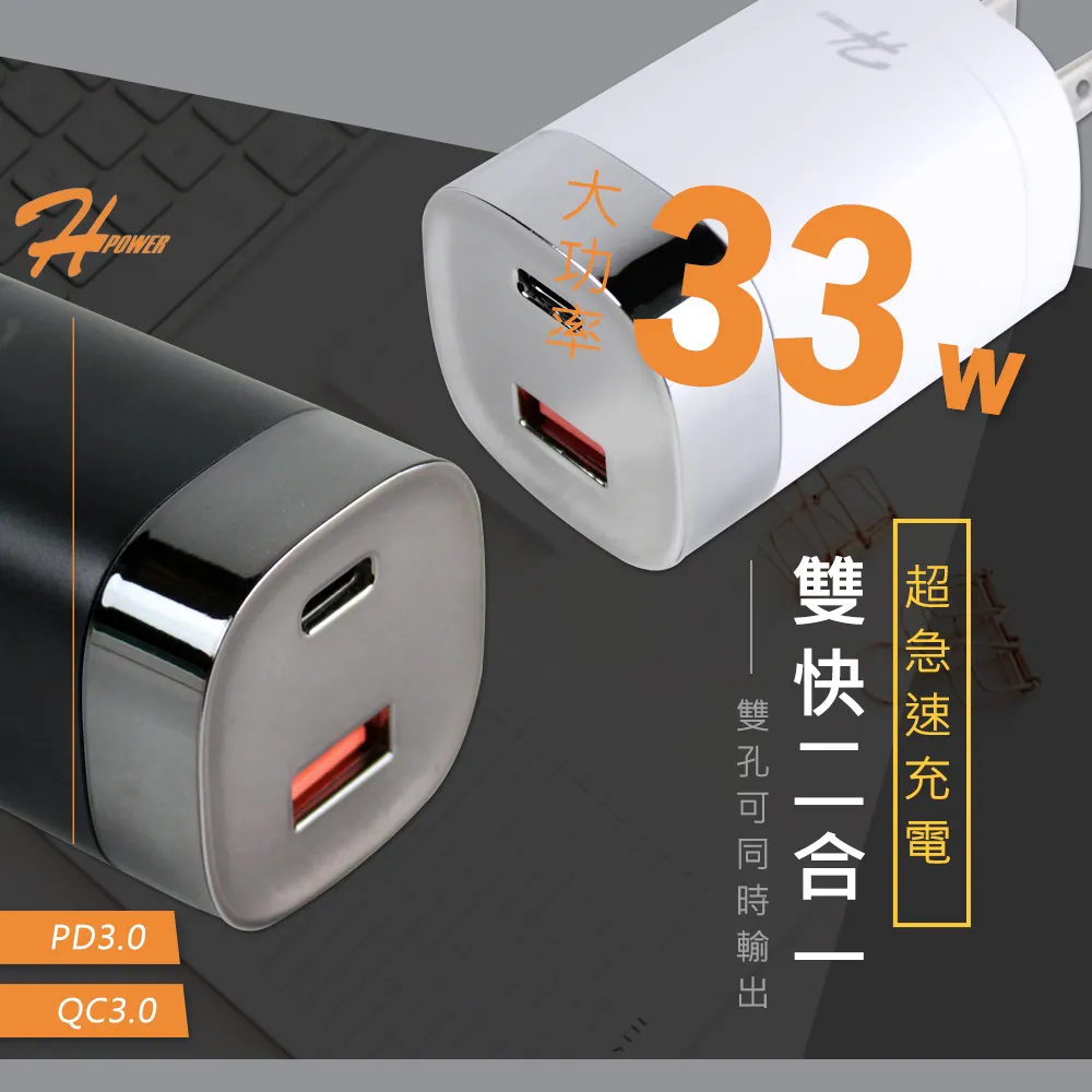HPower 33W氮化鎵GaN USB充電頭+Type-C充電線 急速傳輸充電組合包 歷史價格詳細信息
