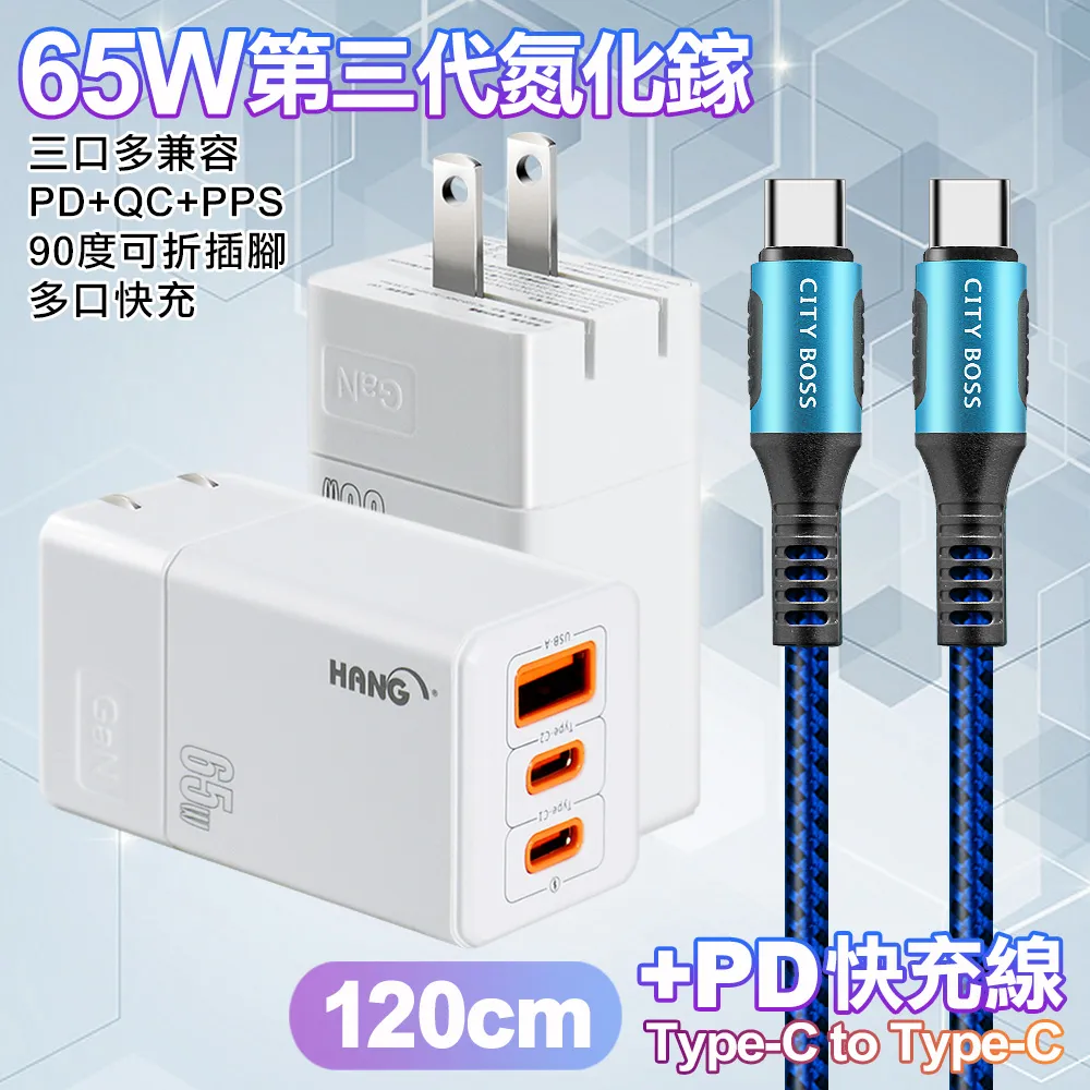 HANG 三代氮化鎵65W 白色+勇固線耐彎折編織線USB-Type-C-150cm 歷史價格詳細信息