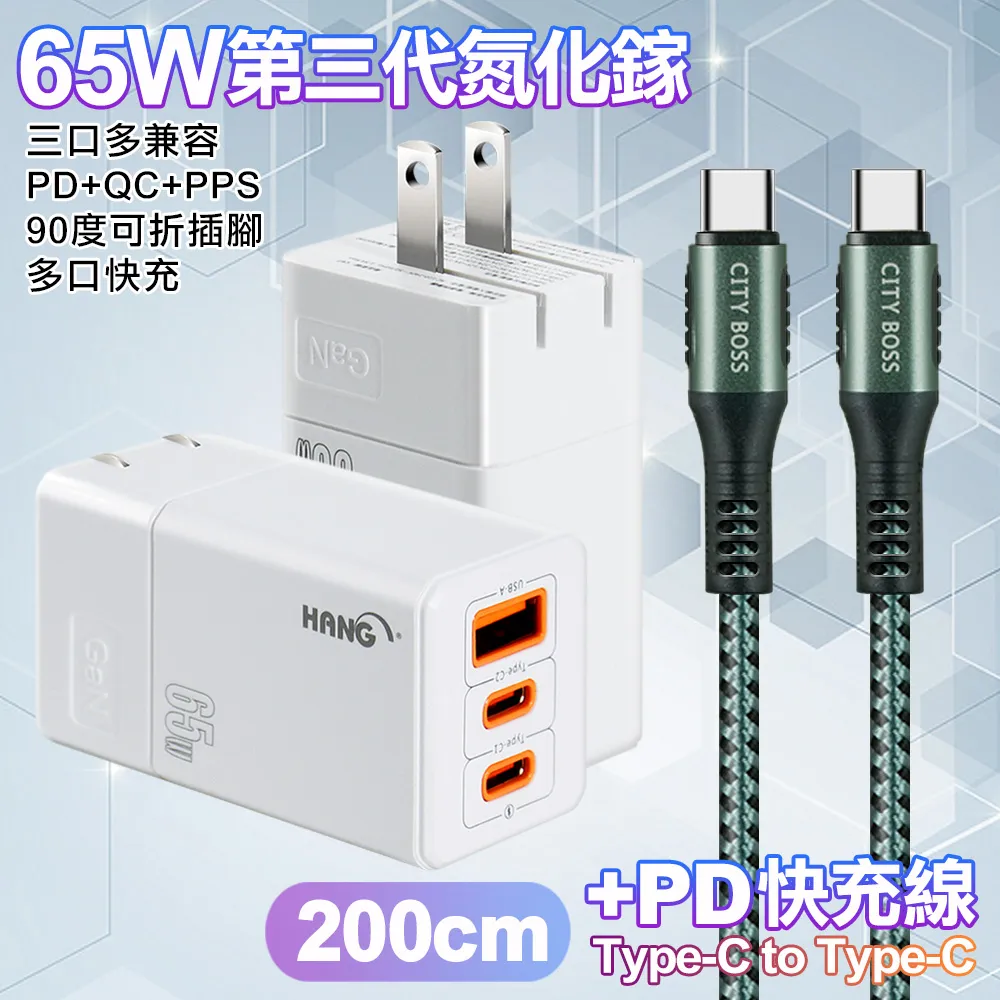 HANG 三代氮化鎵65W 白色+勇固線耐彎折編織線USB-Type-C-150cm 歷史價格詳細信息