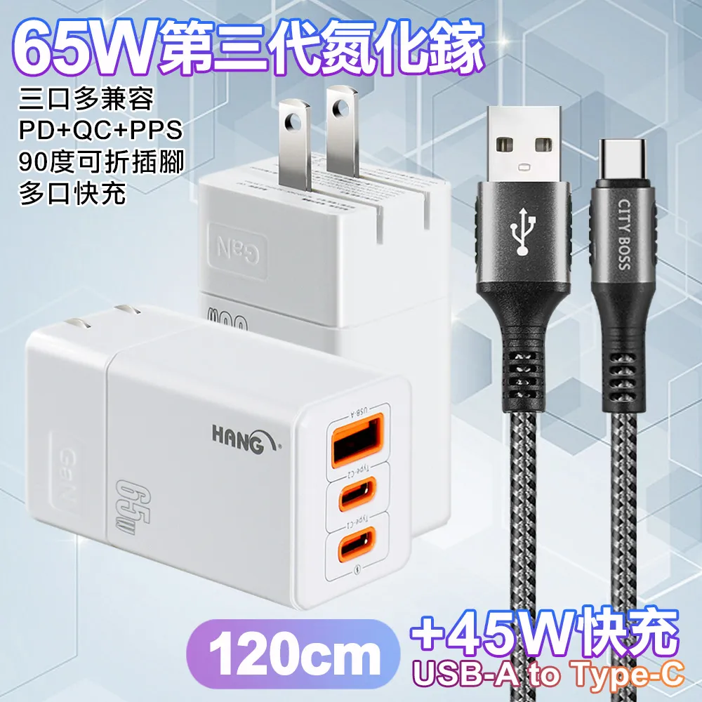 HANG 三代氮化鎵65W 白色+勇固線耐彎折編織線USB-Type-C-150cm 歷史價格詳細信息