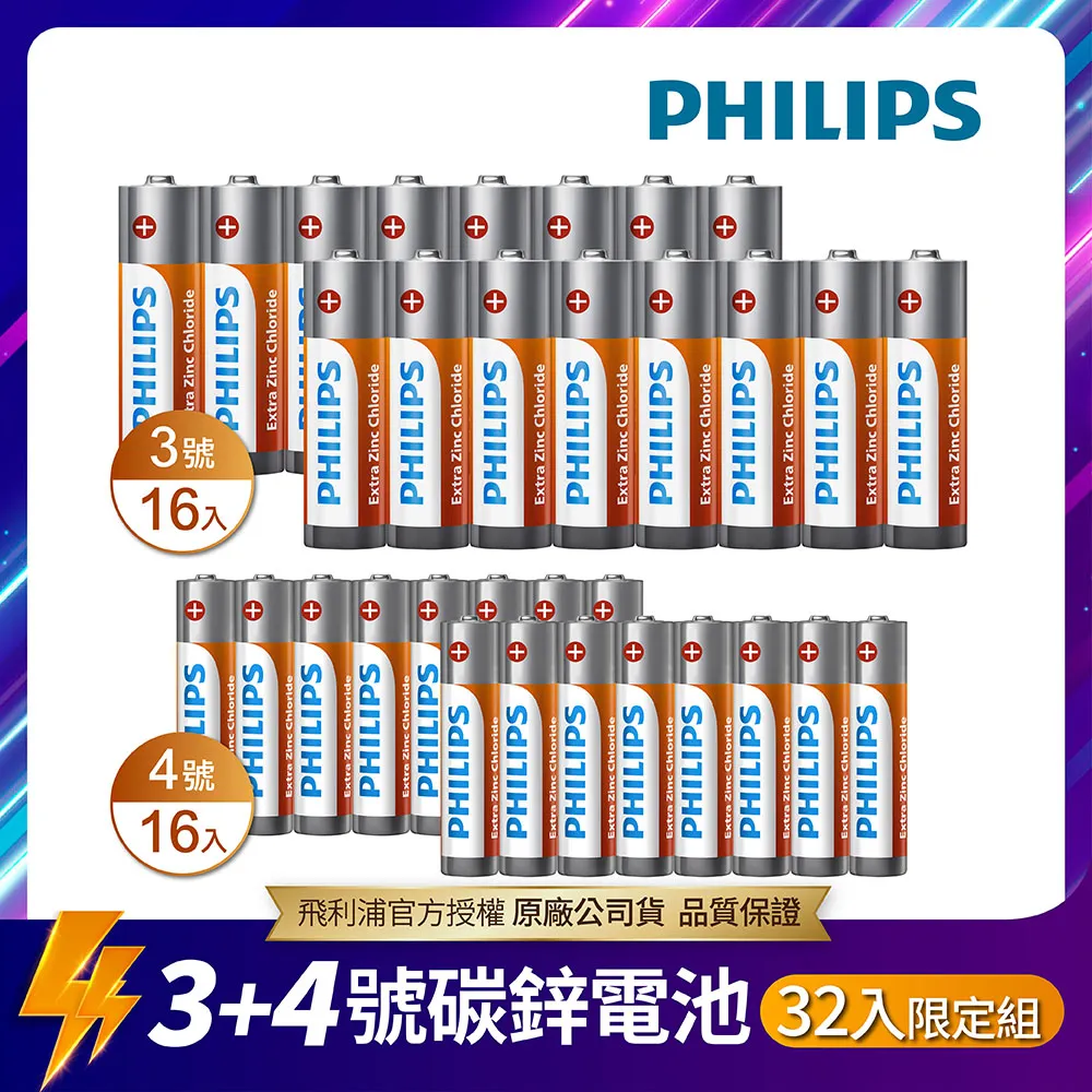 PHILIPS 飛利浦 碳鋅4號電池/AAA 16入(盒裝) 歷史價格詳細信息