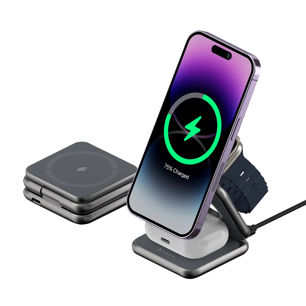 灰色充電線三合一線手機快充磁吸無線快充手機充電器 歷史價格詳細信息