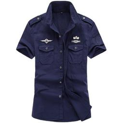 夏季新款飛行員襯衫男女短袖航空學院鐵路學校學生制服保安工作服-靚仔男裝 歷史價格詳細信息