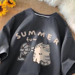 夏季ins港風潮流印花短袖T恤 韓版學院風寬鬆圓領五分袖潮tee 百搭休閒Oversized短t 打底衫 上衣 男生衣著 歷史價格詳細信息