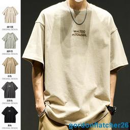 T恤 短袖 oversize短袖t恤男女簡約美系復古寬鬆ins情侶裝夏季上衣五分袖 歷史價格詳細信息