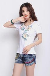 國風繡花牛仔微喇褲女2024年夏款高腰修身洋氣開叉復古時尚喇叭褲 歷史價格詳細信息