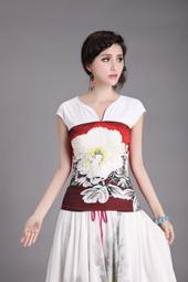 【SUT04019】韓版夏季新款修身顯瘦民族風中國風繡花鈕扣泡泡袖短袖V領T恤*胖MM/大碼可穿*★ 歷史價格詳細信息