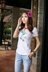 【SUT02002】韓版夏季新款修身顯瘦貴婦蕾絲印花短袖T恤*有大碼*★ 歷史價格詳細信息