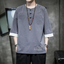 夏季中國風亞麻t恤寬松五分短袖復古風男裝棉麻半袖個性唐裝上衣服 歷史價格詳細信息